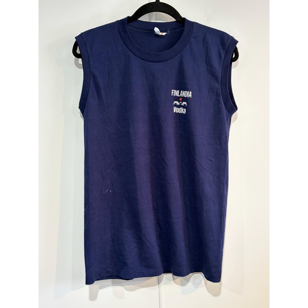 Vintage Finlandia Vodka Shirt Mens Small Blue Cal Cru Tank Tee T-Shirt USA